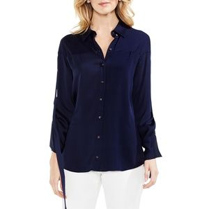 NWT Vince Camuto Drawstring Hammer Satin Blouse. Reposhing- Way too big.